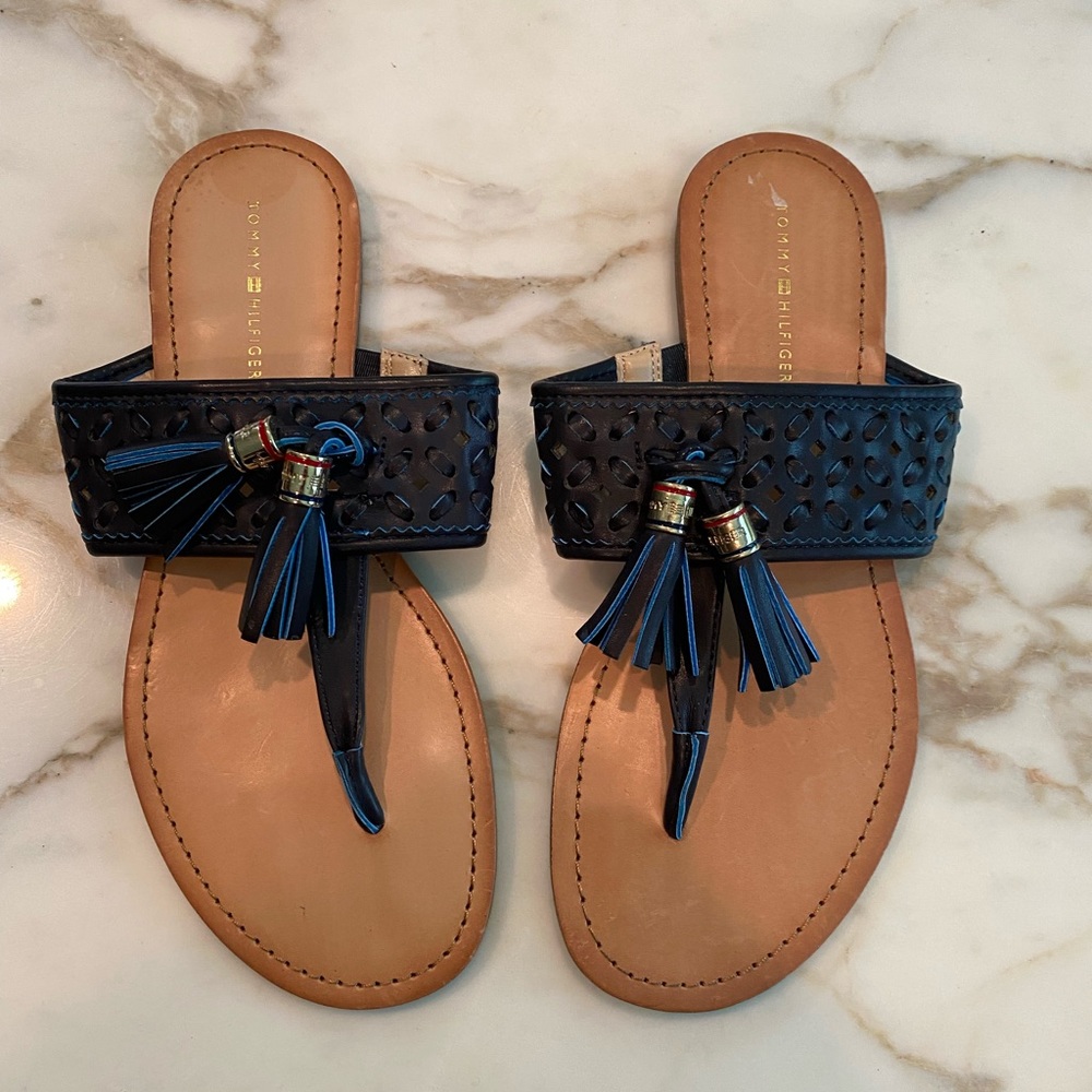 Tommy Hilfiger Blue Leather Sandals with Tassel